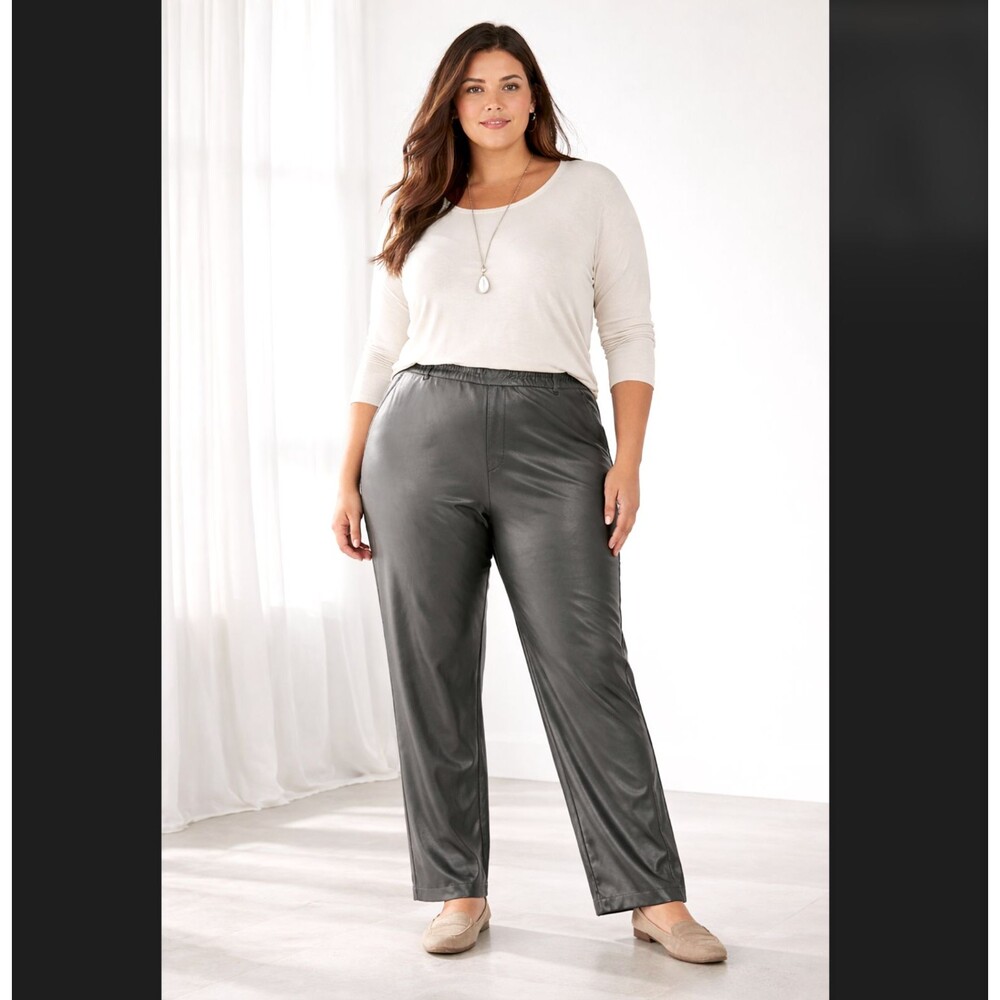 J Jill Faux Leather Pants 2X Black Pull On Elastic Waist High Rise Stretch Slack